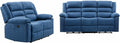 Vente-unique Sofa, Blau, 3-Sitzer- & 2 elektrische Relaxsessel - - Stoff - BUROLO
