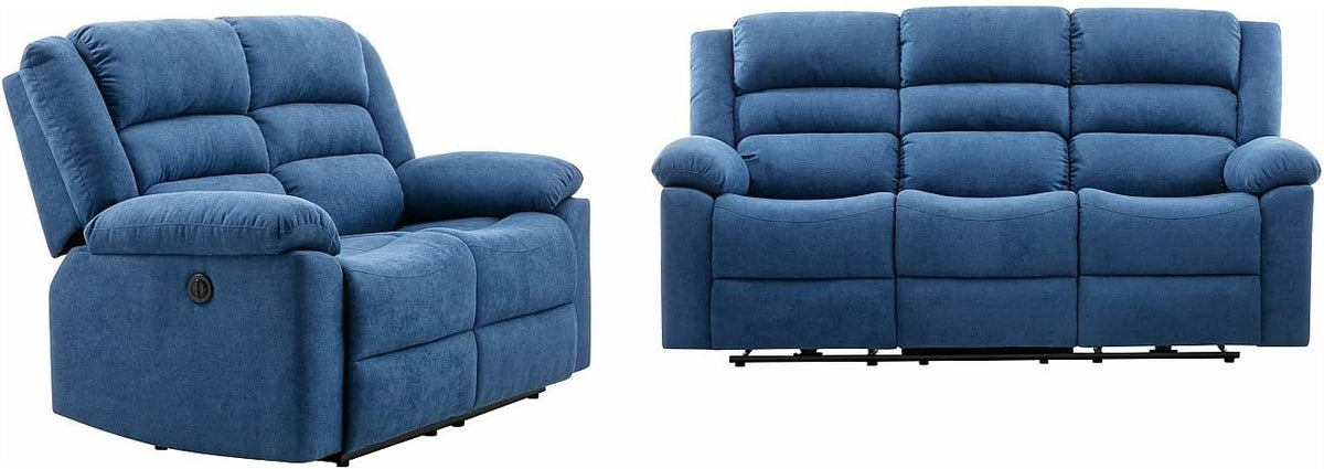Vente-unique Sofa, Blau, 3-Sitzer- & 2 elektrische Relaxsessel - - Stoff - BUROLO
