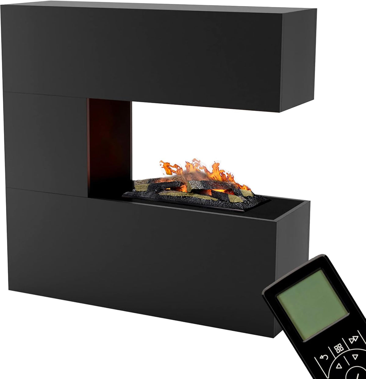 GLOW FIRE Elektrokamin, 120x120x37 cm, Schwarz, Wasserdampf Kamin Schiller (Standkamin) - mit realistischen, Knistereffekt & Fernbedienung