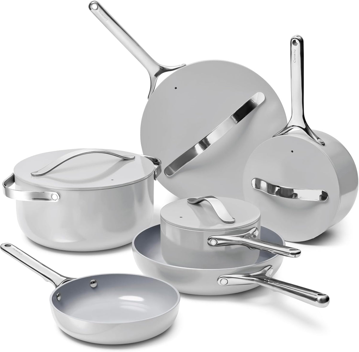 Caraway Kochfeld, Grau, Deluxe Antihaft-Keramik-Kochgeschirr-Set (16-teilig) Töpfe, Bratpfannen, Deckel und Küchenaufbewahrung