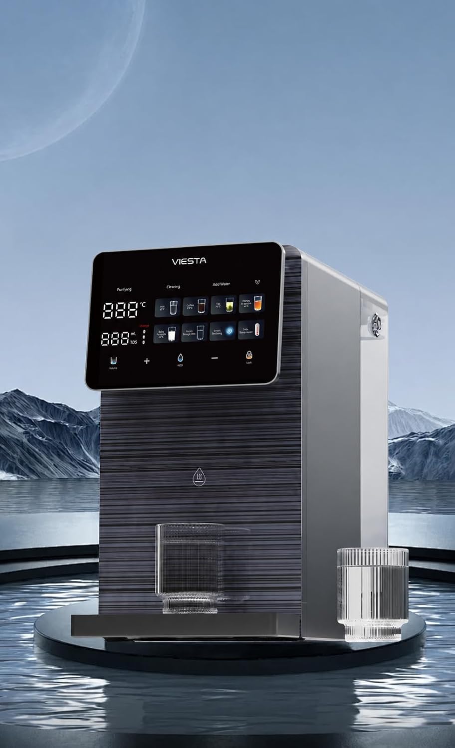 VIESTA Wasseraufbereiter, Grau, CT130 Tisch-Umkehrosmoseanlage mit Heisswasserfunktion, RO mit UV, TDS-Anzeige