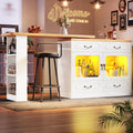 Merax Schreibtisch, 203×39×92.8 cm, Weiss, Bartisch mit Stauraum, mit 2 Türen, 4 Schubladen, Intelligente LED-Beleuchtung