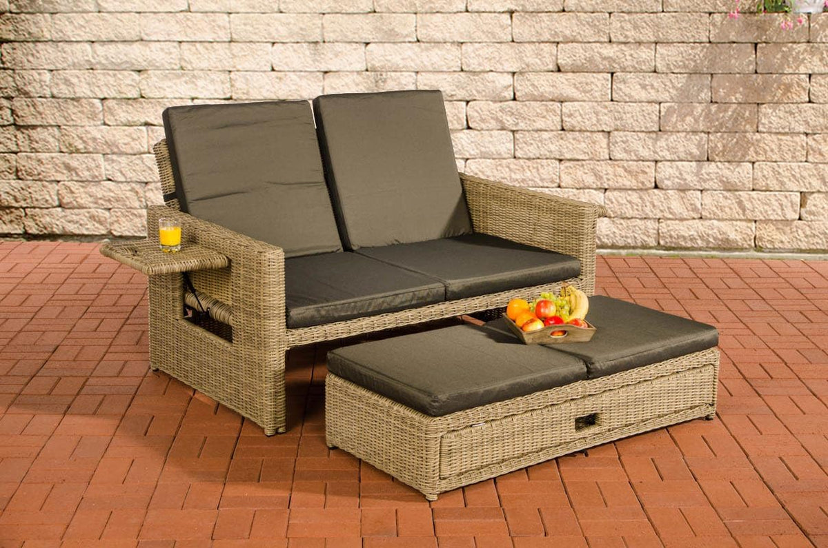 CLP Sofa, 5 mm, Natur/Anthrazit, Polyrattan 2er-Loungesofa Ancona I Rundrattan Garten- Mit, Farbe:Natur, Polsterfarbe:Anthrazit