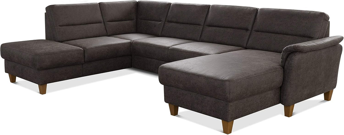 CAVADORE Sofa, Braun, U-Form- Palera / Wohnlandschaft mit Schlaffunktion, Stauraum und Federkern / 314 x 89 x 212 / Mikrofaser