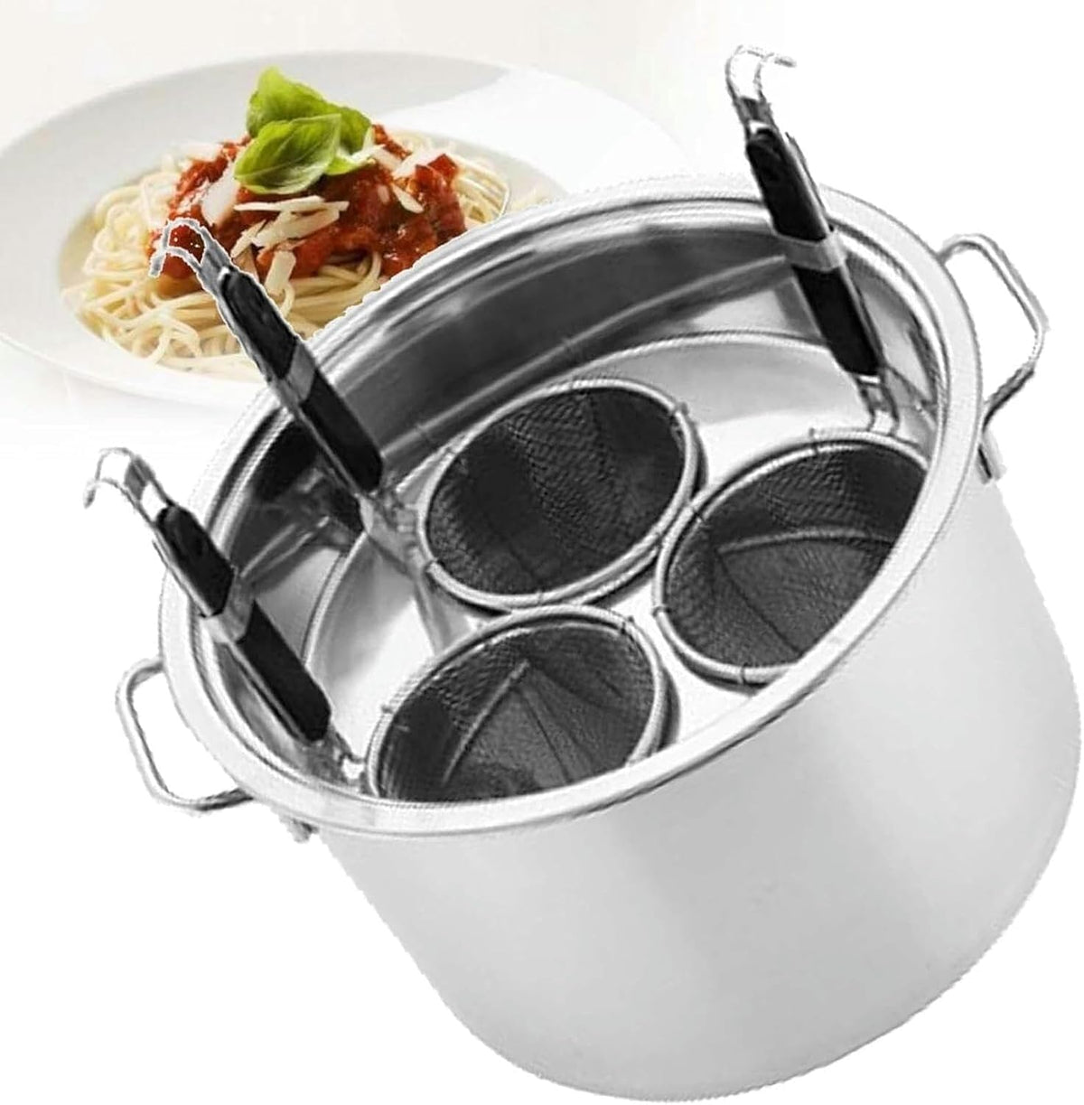YKMYXZ Gasherd, 5 L, 201 Edelstahl, Silber, Nudeltopf, Pasta-Kochgeschirr-Set, 3/4/5 Löcher, kommerzielles Kochgeschirr-Set