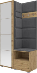 RAVIO Schuhschrank, 100 cm, Eiche/Dunkelgrau, Garderoben-Set Nela I mit Spiegel, Flurgarderobe mit Wandpaneele, Kompaktgarderobe