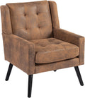 Koaris Ohren- & Armlehnensessel, Braun/Schwarz, Chesterfield Sessel Midcentury, Hohe Knopfgepolsterte Rückenlehne aus Braun Wildleder