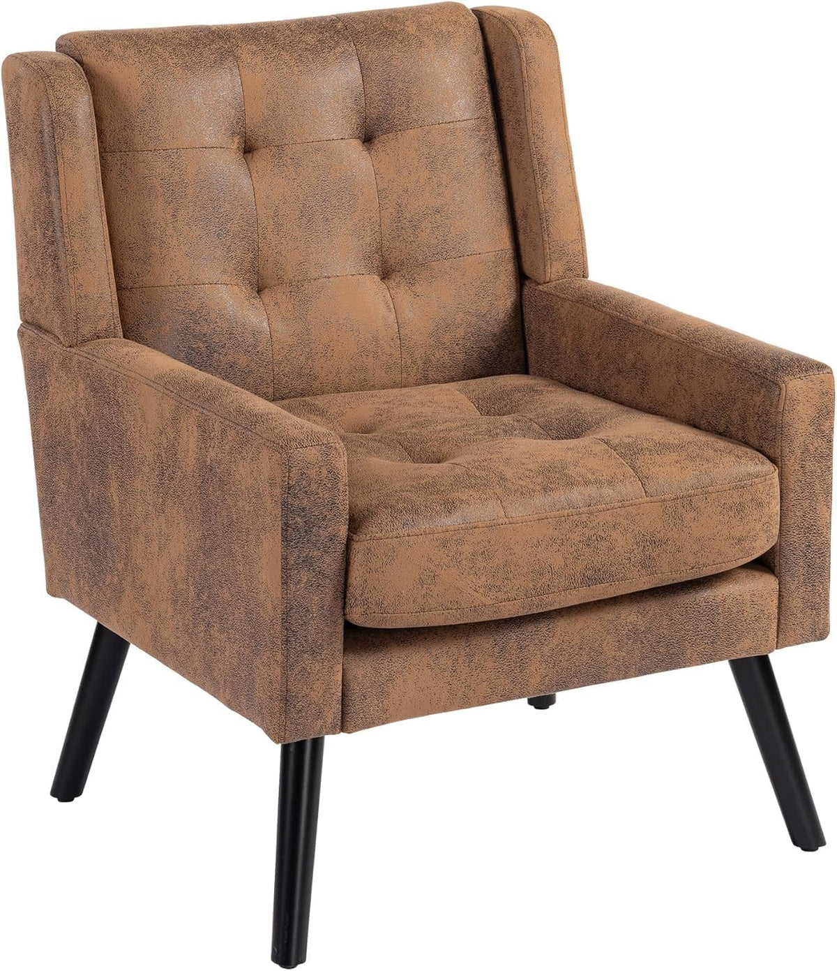 Koaris Ohren- & Armlehnensessel, Braun/Schwarz, Chesterfield Sessel Midcentury, Hohe Knopfgepolsterte Rückenlehne aus Braun Wildleder