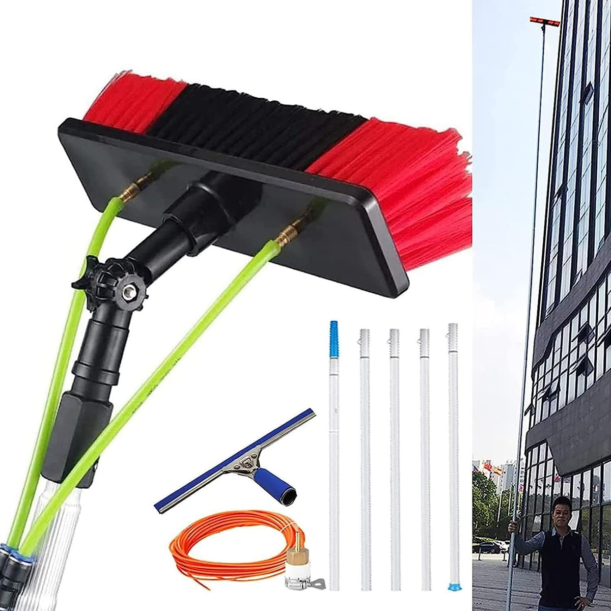 DFGHNBVC Teleskopstäbe, 30 Cm, 12 M, 7 M, Schwarz, Teleskopbürste Mit Wasserzufuhr , Fensterreinigungsstange Mit Abzieher