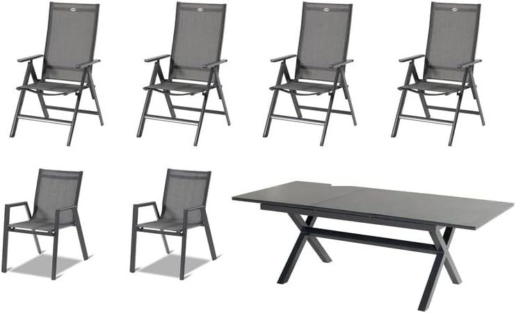 Hartman Esstisch, 220x100 cm, Grau, Xanadu/Aruba Garten-Essgruppe, xerix, Alu/Textilene/Glaskeramik, 2 Stapelsessel