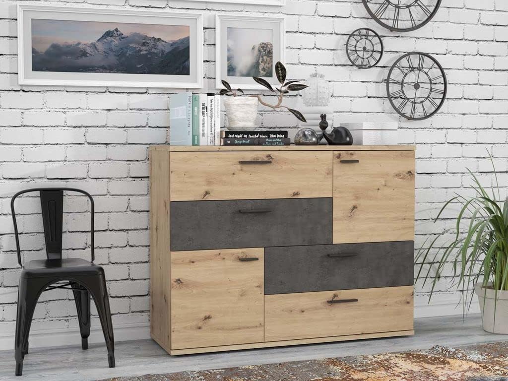 Forte Sideboard, 124.9 x 41.3 x 95.9 cm, Holz/Braun/Dunkelgrau, Skive Raffinierte Kommode mit 2-Farbiger Front