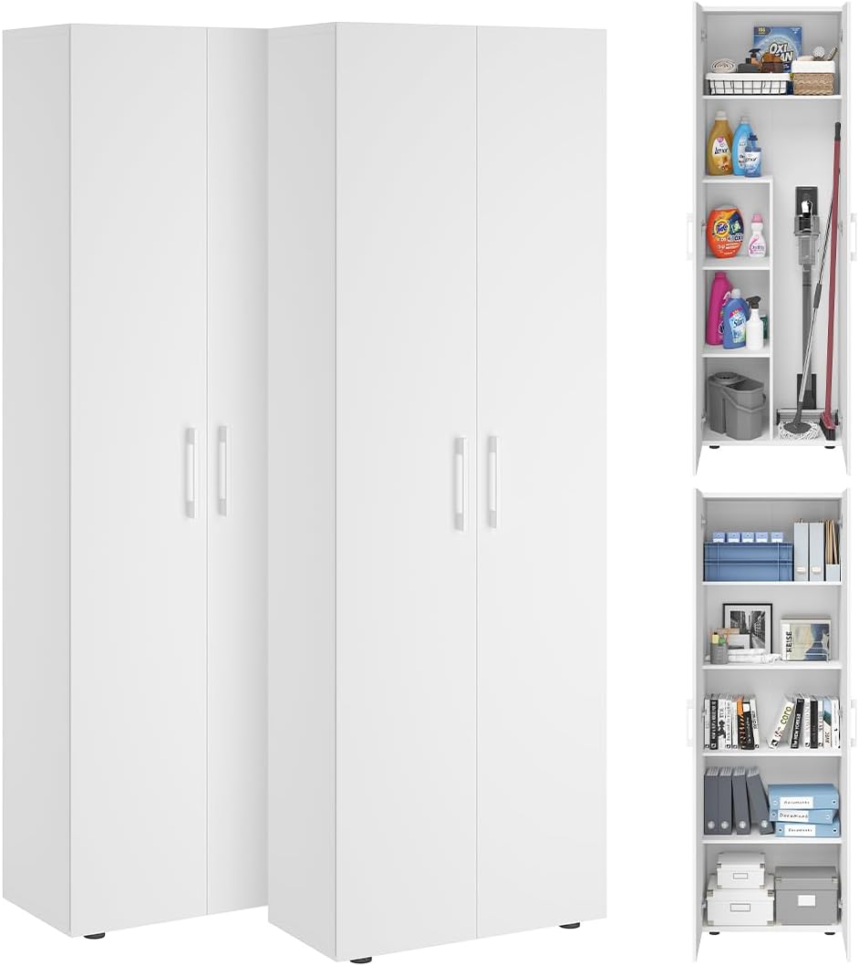 Bellamio Staubsauger, 60 cm, Weiss, Mehrzweckschrank Set 2-teilig, Schrank-Set mit Aktenschrank & Besenschrank