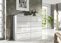 3E 3xE living.com Sideboard, 120 cm, Weiss, Kommode mit 8 Schubladen in / in Hochglanz