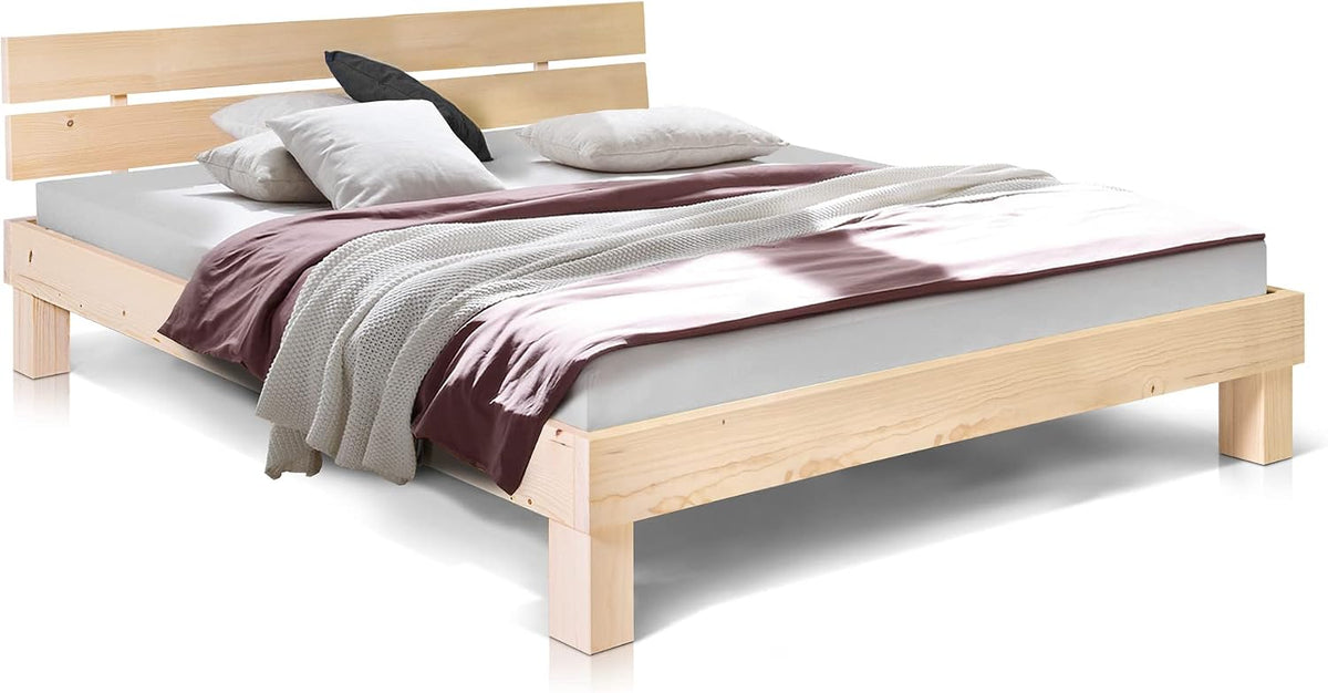 moebel-eins Bettrahmen, 120 x 200 cm, Massivholz, Natur, Massivholzbett Pumba Holzbett Doppelbett, Material Massivholz