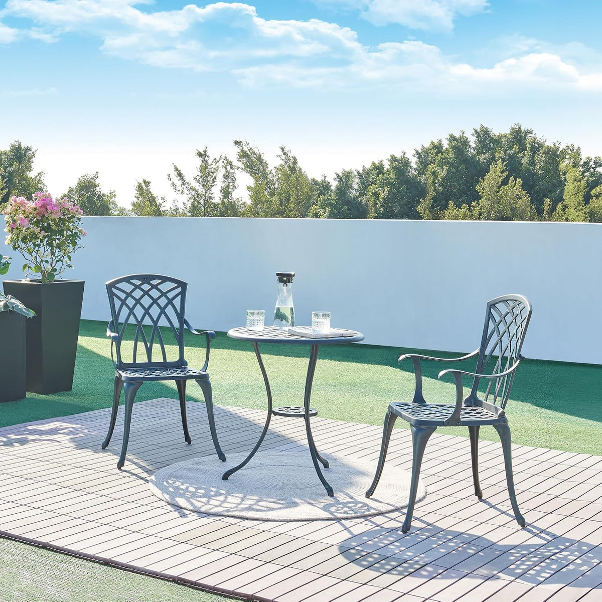 Gartenmöbel-Set casa.pro, Dunkelgrau/Grün, Bistro Set Vena Balkonmöbel Set 3-teilig runder Bistrotisch