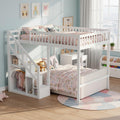 BLSYHDH Bett, 90 x 200 cm, Weiss, Etagenbett mit Treppe, Etagenbett für Kinder mit Staufach Kinderbett Hochbett