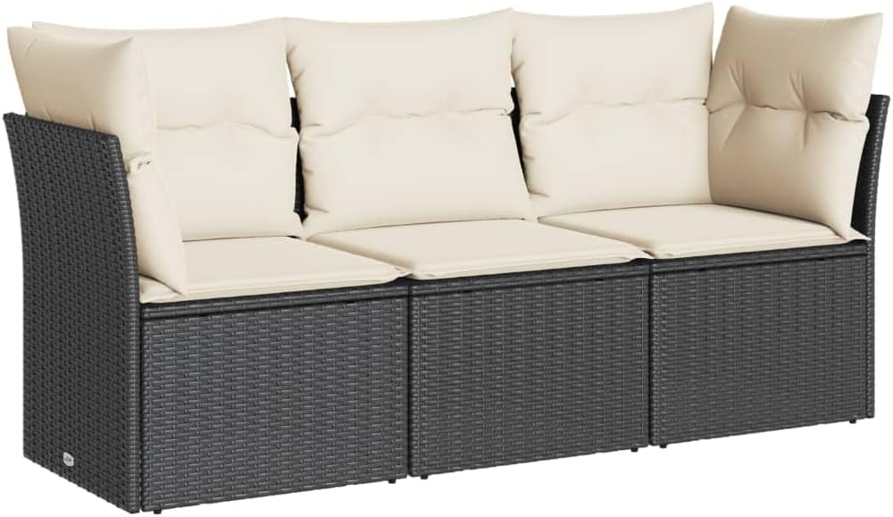 Sofa vidaXL, Schwarz/Beige, Garten Sofagarnitur mit Kissen 3-TLG., Gartensofa mit modularem Design, Sitzgruppe für Terrasse Garten