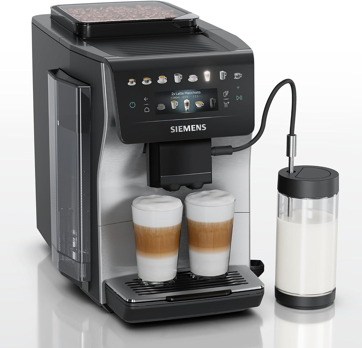 Siemens Kaffeevollautomat, Silber, EQ600 iAroma, 8 Getränke, Doppeltassenfunktion, XL-Getränke und Kannenfunktion