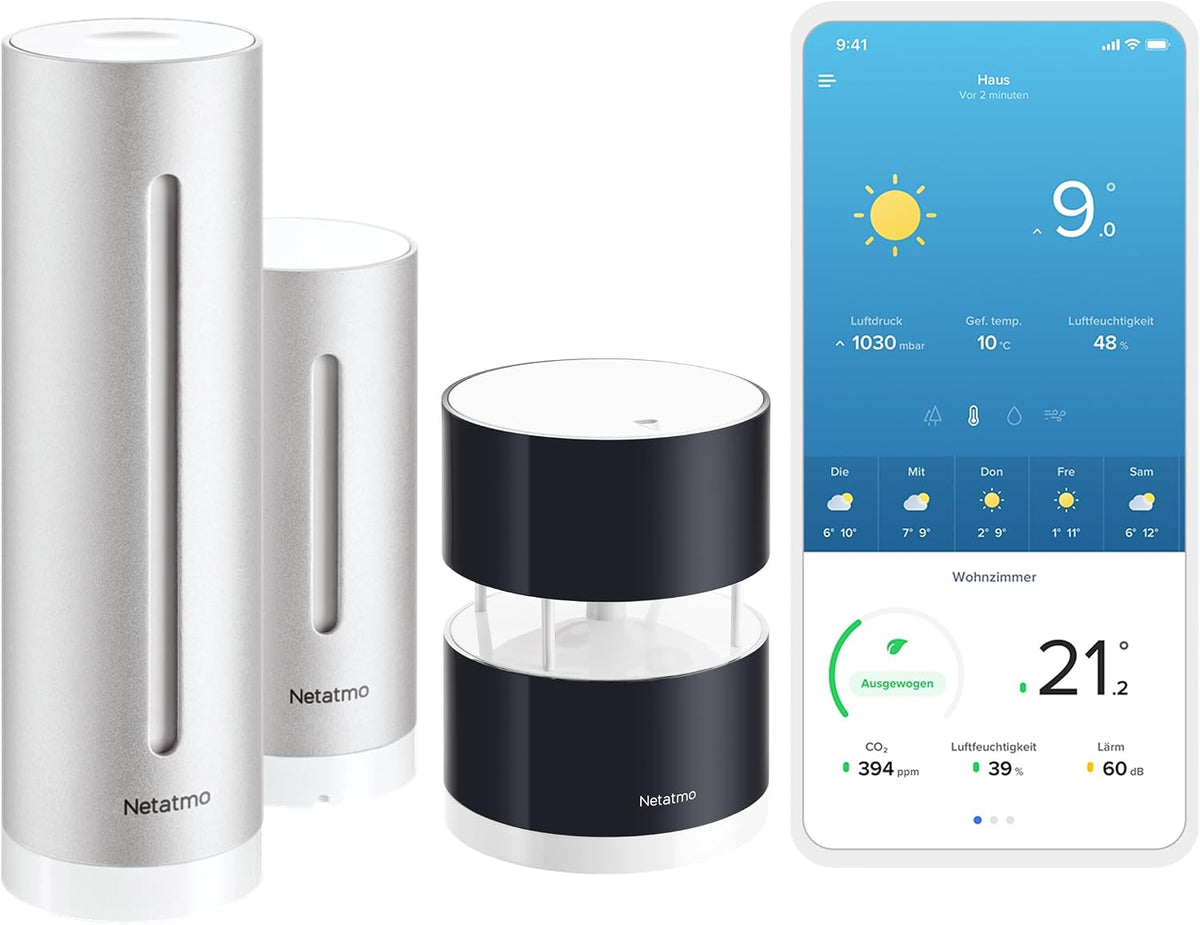 Netatmo Tablet, 16 cm, Schwarz, Smarte Wetterstation mit Wandhalterung - WLAN, Funk, Innen- und Aussensensor & Windmesser für -Wetterstation