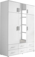 Rauch Möbel Kleiderschrank, 136 x 53 x 194 cm, Weiss, Kemi Drehtürenschrank/ /Schrank 6-türig mit Spiegel, Holz