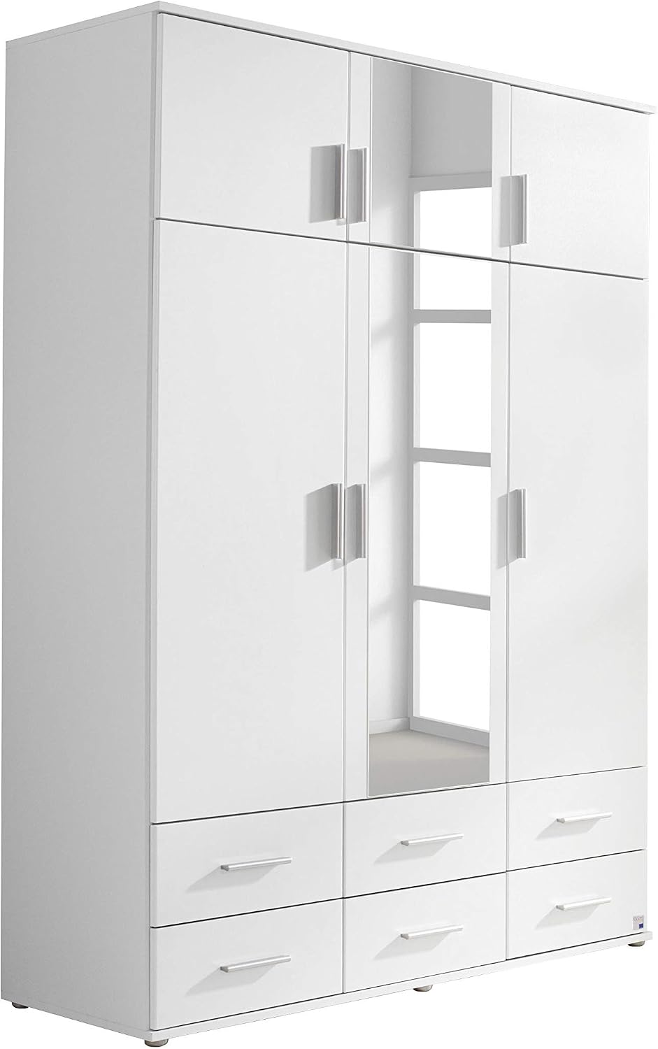 Rauch Möbel Kleiderschrank, 136 x 53 x 194 cm, Weiss, Kemi Drehtürenschrank/ /Schrank 6-türig mit Spiegel, Holz