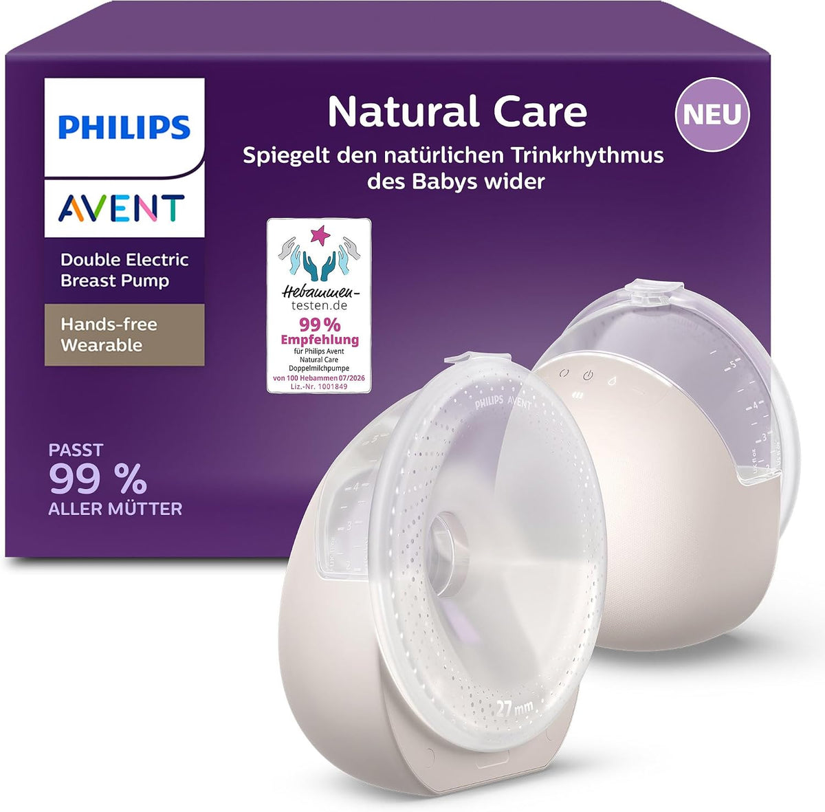 PHILIPS Brustpumpen, Schwarz, Avent Natural Care Hands-free tragbare elektrische, spiegelt den Trinkrhythmus des Babys wider