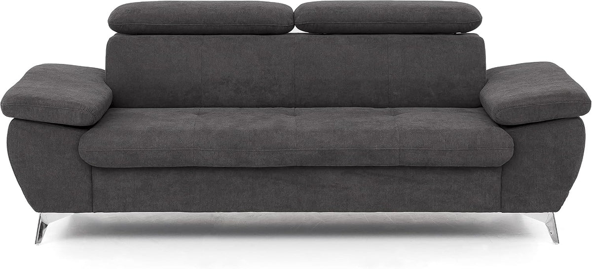 Sofa Mivano, Graubraun, 3er- Gisele / Sofagarnitur mit Kopfteilverstellung