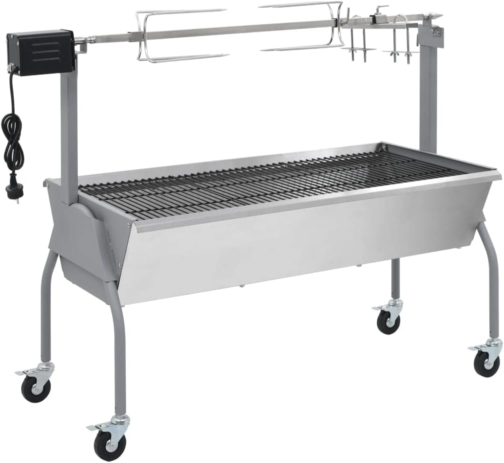 faucqel Holzkohlegrill, Braun, Spanferkelgrill Metzgergrill mit elektrischem Antrieb, höhenverstellbar, mobil, geeignet für Holzkohle