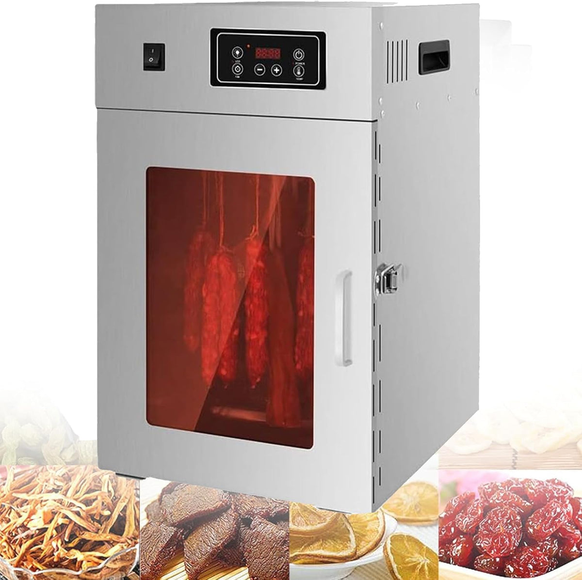 DDZJTPP Wäschetrockner, 800 W, 800 W, Silber, Dörrautomat Edelstahl LCD Temperaturregler Dörrgerät Küche