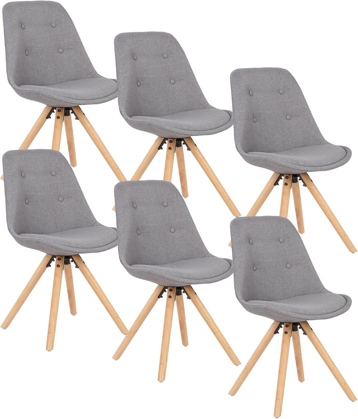 WOLTU Schminktisch, Grau/Hellbraun, Esszimmerstühle 6er Set, Küchenstuhl, Skandinavisch Design, Stuhl, Loungesessel