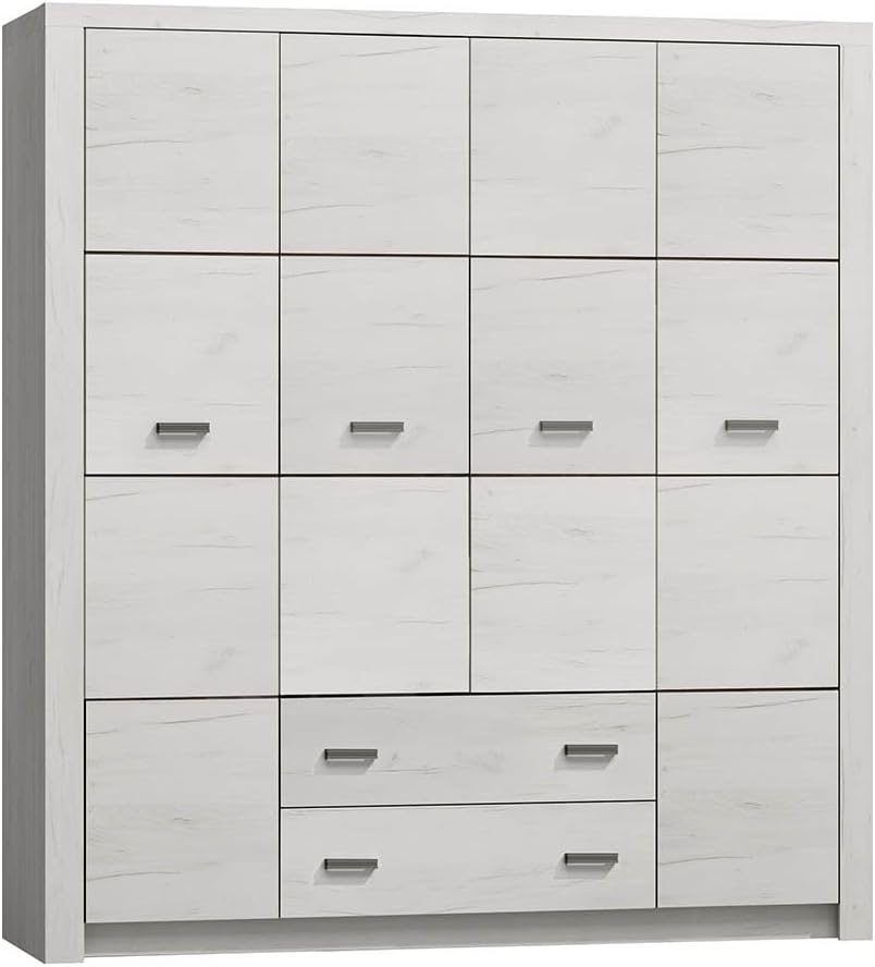 Mirjan24 Kleiderschrank, Weiss, Drehtürenschrank Indiano I-18, mit 2 Schubladen und 3 Kleiderstangen, Elegantes Schlafzimmer Schrank (Kraft Weiss)