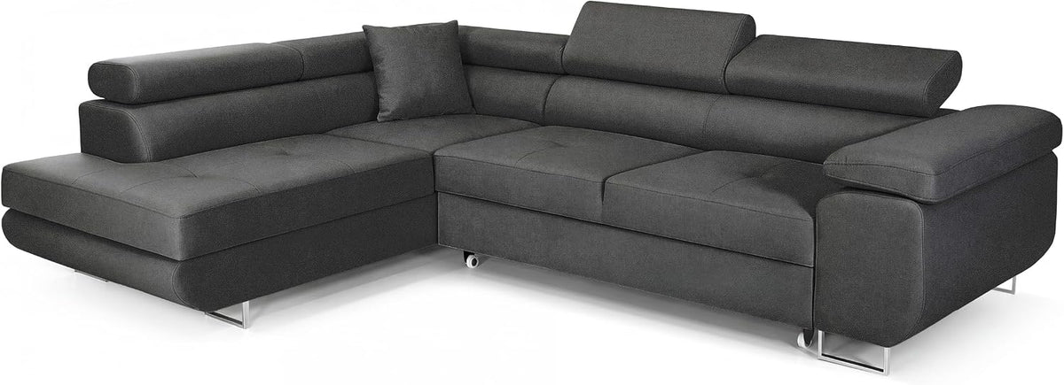 Sofa COMFORTINO FURNITURE, Anthrazitgrau, Ecksofa mit Schlaffunktion PASTI L-Form, Couch mit Bettkasten, 3-Sitzer Eckcouch