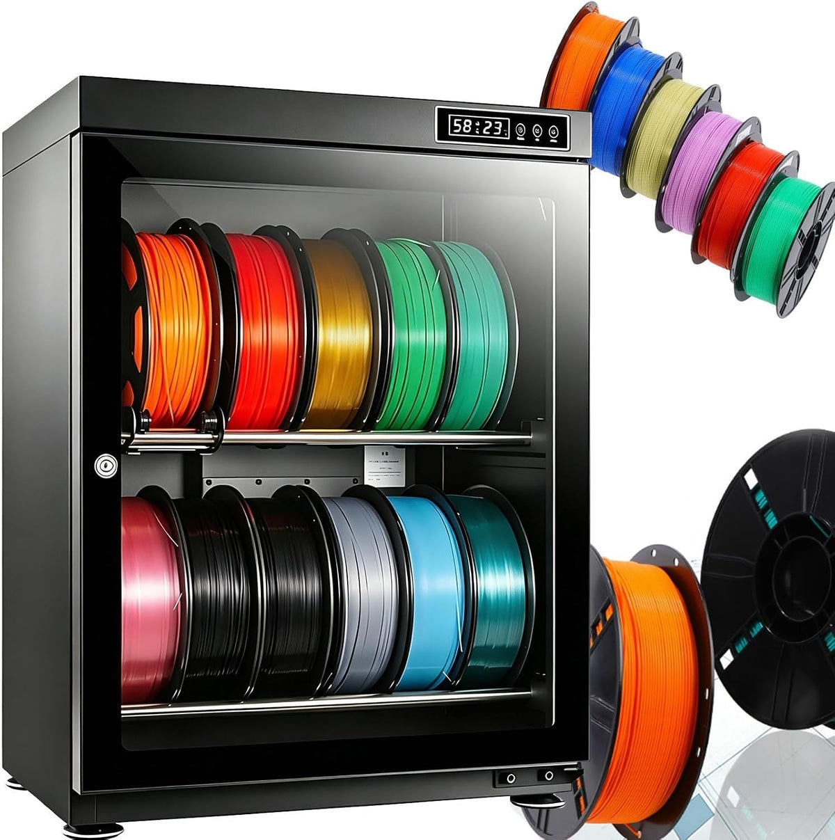 zhenmaster Monitor, 70 L, Grau, Low-Power Filament Storage Box, Filament-Lagerbox Mit Niedrigem Stromverbrauch, Feuchtigkeit Einstellbar RH15%-RH60%