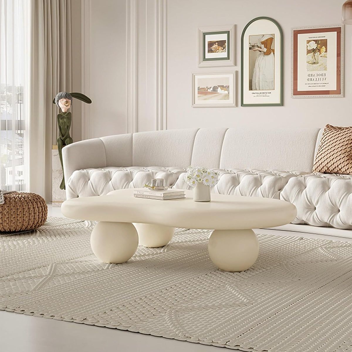 JJXDYM Beistelltisch, Creme, Schlichter Couchtisch in Wolkenform in Weiss/, moderner in Wolkenform aus Holz 39×27 für Wohnzimmer