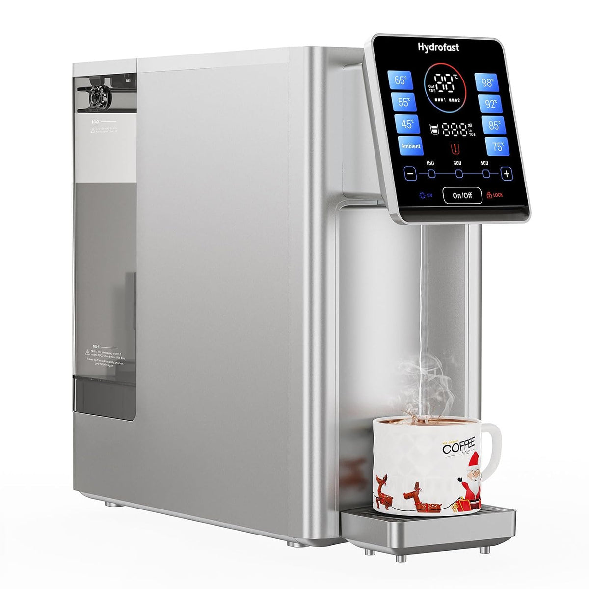 Hydrofast Monitor, Schwarz, W100 UV Auftisch Umkehrosmoseanlage Wasserfilter, Heisswasserspender, Remineralisierung und pH-Gleichgewicht