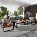 Gegtuon Essgruppe, Grau/Schwarz/Holz, Gartenmöbel Sitzgruppe 4-teilige für 4 Personen, Lounge mit Couchtisch und Stühle