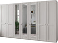 WIEMANN Kleiderschrank, 350 cm, 216 cm, Weiss, Drehtürenschrank mit 3 Spiegeltüren mittig, Landhausstil breit, Höhe