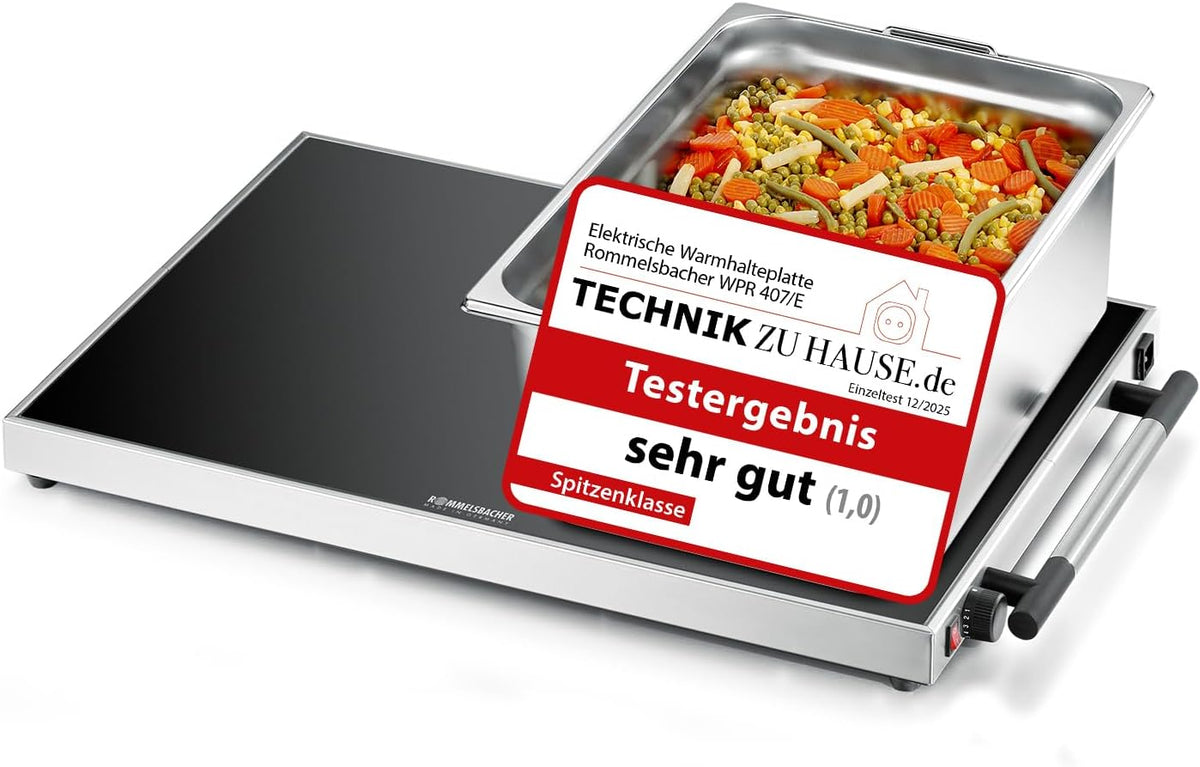 Rommelsbacher Buffetschrank, 61 x 41 cm, Silber, Warmhalteplatte WPR 407/E - Gastro, Edelstahl, Sicherheits-Floatglas
