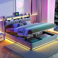 HNOUER Bett, 160 x 200 cm, 160x200 cm, Grau/Grün, Polsterbett Boxspringbett mit LED USB Aufladen Doppelbett