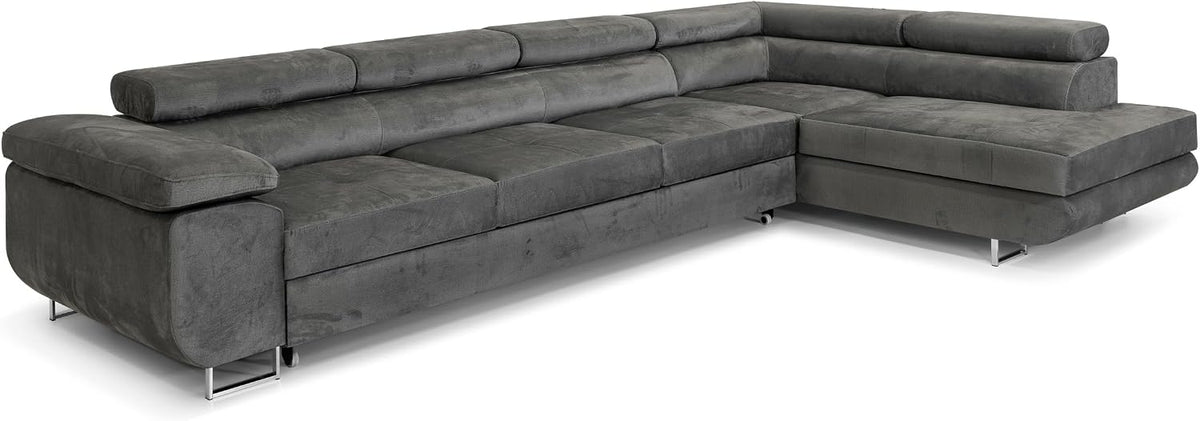 Sofa COMFORTINO FURNITURE, Grau, Ecksofa mit Schlaffunktion PASTI XL L-Form, Couch mit Bettkasten, Couch Eckcouch