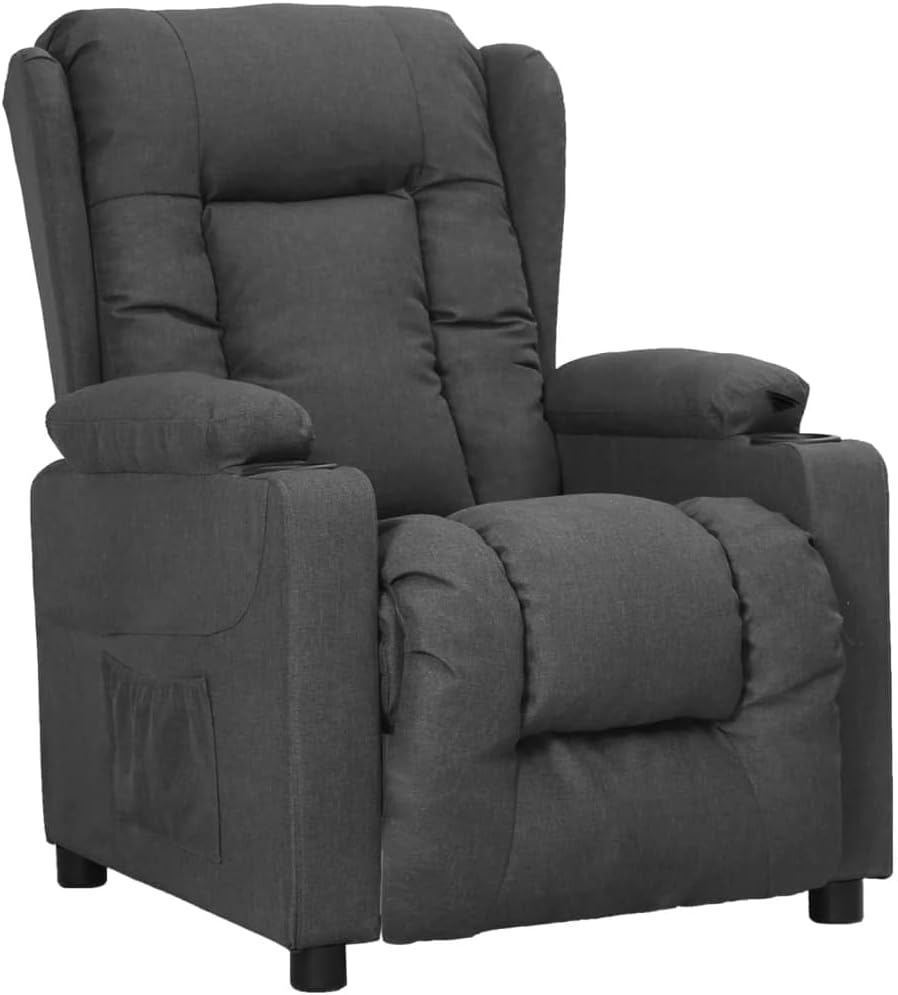vidaXL Relaxsessel, Stoff (100 % Polyester), Metall, Dunkelgrau, Verstellbarer Sessel mit 2 Getränkehaltern, Fernsehsessel mit Liegefunktion