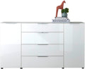 Stella Trading Sideboard, 180 x 99 x 40 cm, 180 cm, Weiss, Kommode SANTORIN breit mit Glasfront