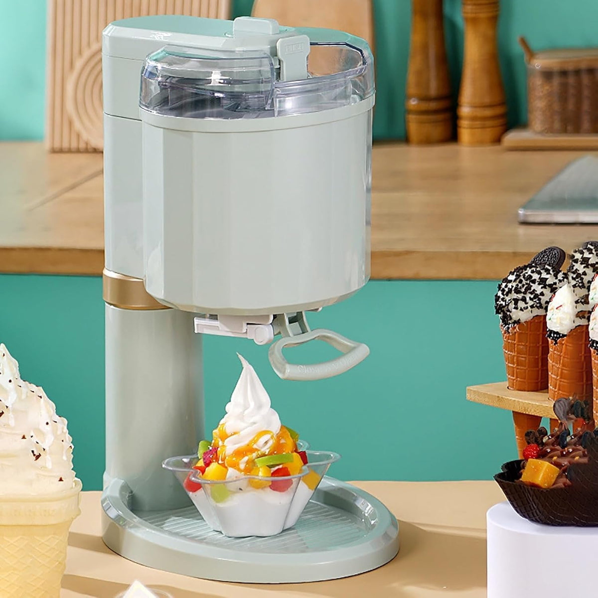 Eismaschine, 1 L, Grau, Vollautomatische Soft Serve Machine Mini DIY Obst Kapazität