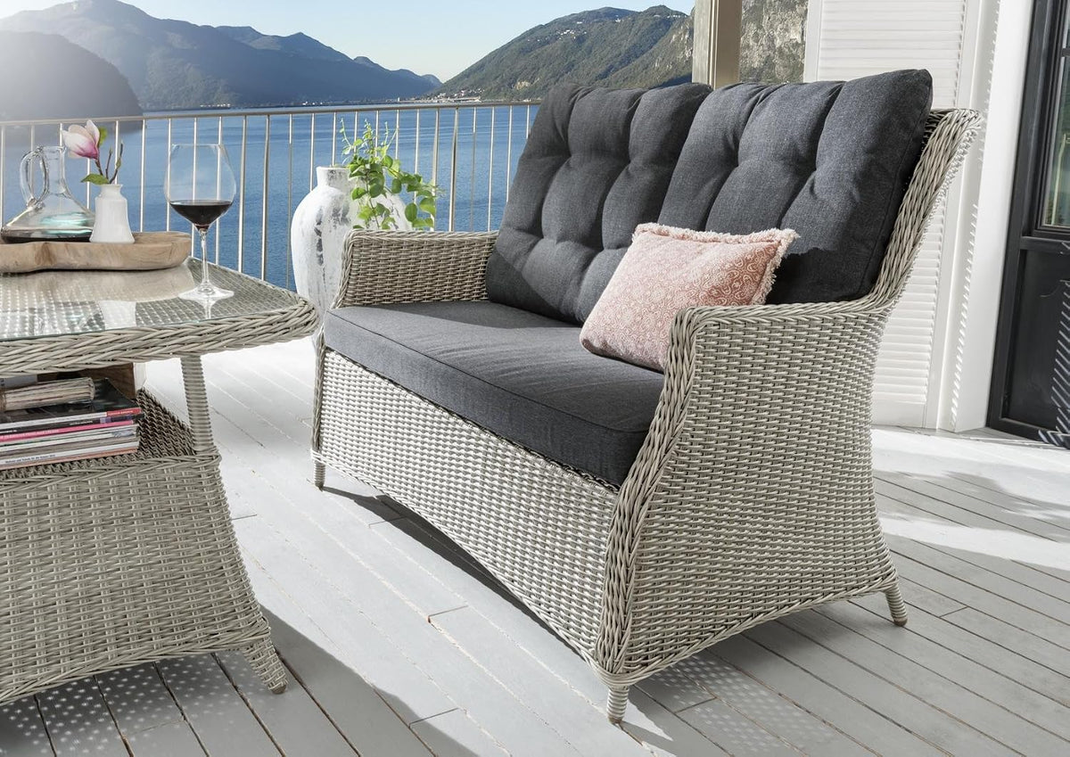 Destiny Sofa, Polyrattan, Aluminium, Weiss/Grau, Loungesofa CASA 2-Sitzer, inkl. Auflagen, Vintage weiss