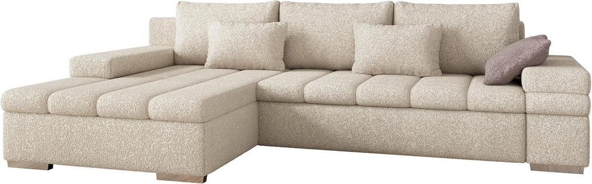 Sofa Mirjan24, Beige/Braun, Ecksofa Bangkok Premium, Eckcouch mit Schlaffunktion und Bettkasten, Couch L-Form für Wohnzimmer