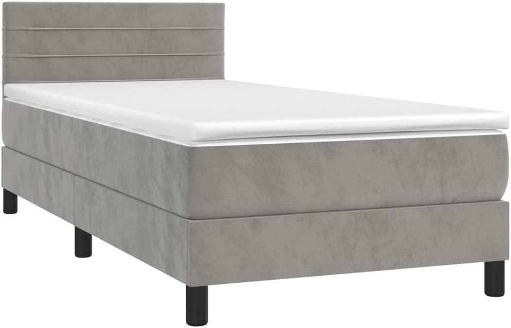 vidaXL Bettrahmen, 90x200 cm, Samt (100% Polyester), Sperrholz, Holzwerkstoff, Hellgrau/Weiss