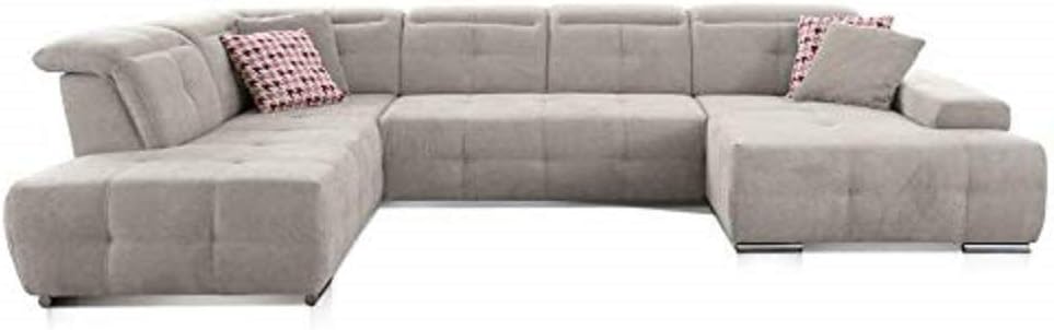 Sofa CAVADORE, Grau/Weiss, Wohnlandschaft Mistrel mit Longchair rechts / Grosses