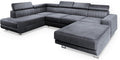 Masseno Sofa, Grau, Wohnzimmersofa, Ecksofa Siena L-S mit Schlaffunktion U-Form, mit Bettkasten, Couch, Soffa, Bettsofa