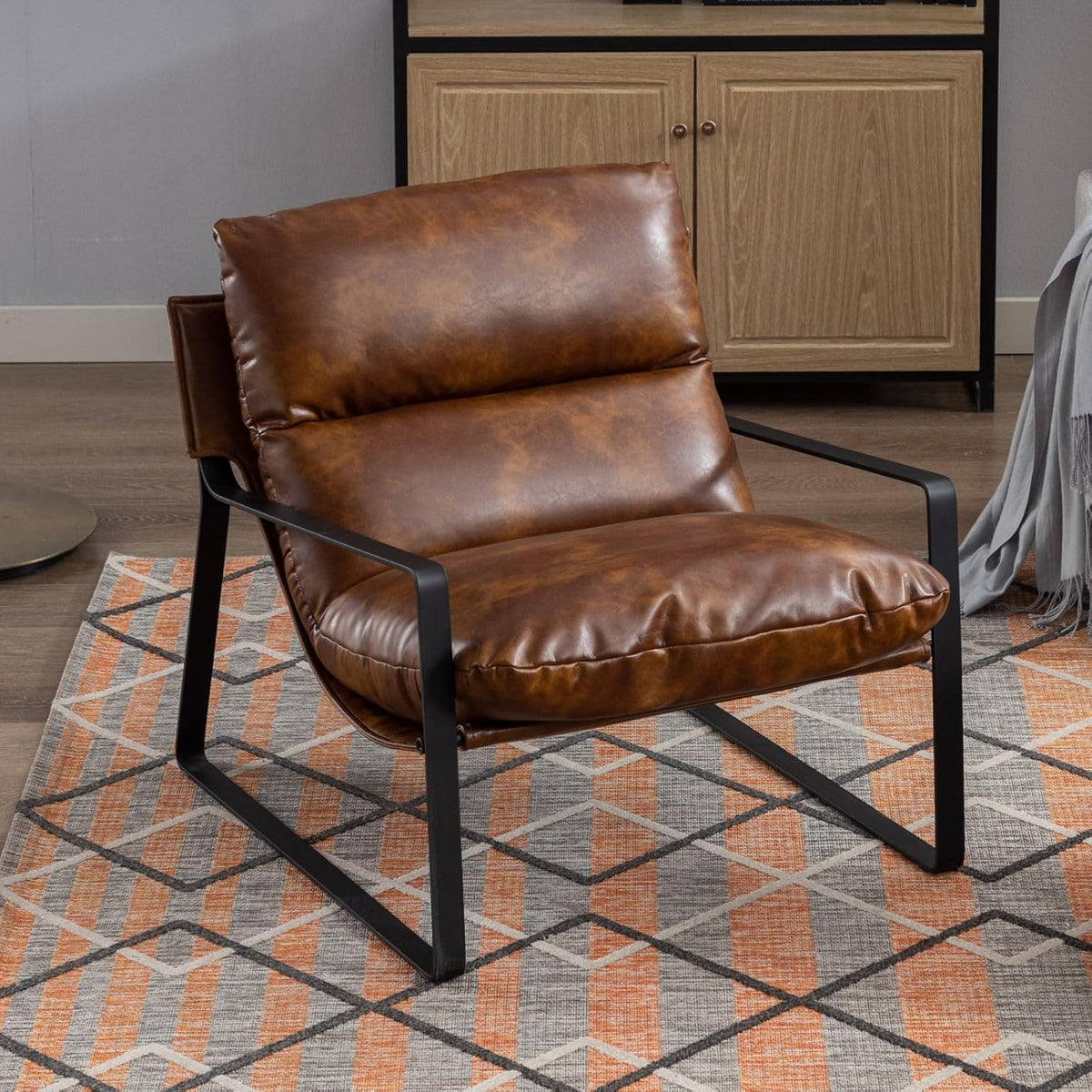 chairus Relaxsessel, PU Leder + Schwamm + Metallbeinen, Braun/Schwarz, Loungesessel Polsterstuhl Sessel für Wohnzimmer aus PU