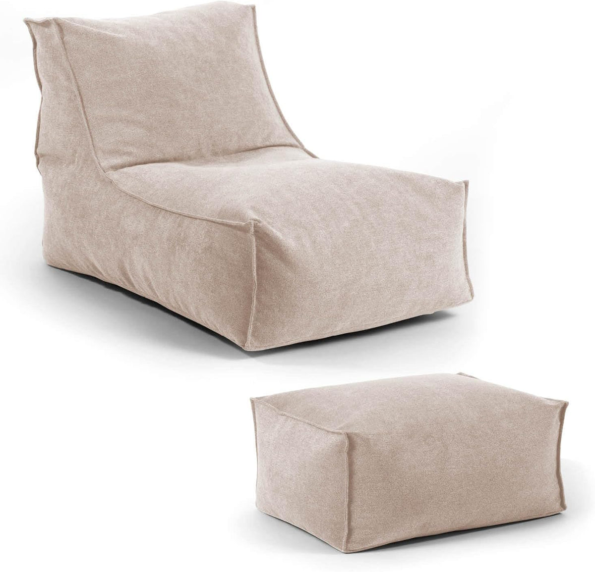 mokebo Sitzsäcke, Beige, ® Sitzsack mit Hocker für Kinder & Erwachsene 'Der, Bean Bag mit EPS-Perlen Füllung, Relaxliege für drinnen